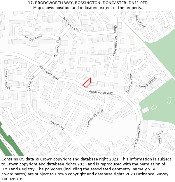 17, BRODSWORTH WAY, ROSSINGTON, DONCASTER, DN11 0FD: Location map and indicative extent of plot