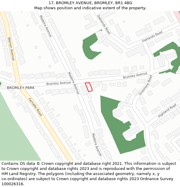 17, BROMLEY AVENUE, BROMLEY, BR1 4BG: Location map and indicative extent of plot