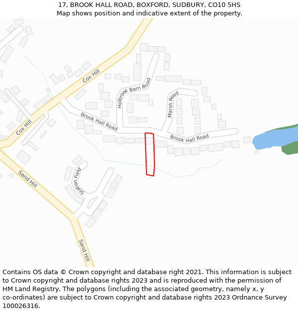 17, BROOK HALL ROAD, BOXFORD, SUDBURY, CO10 5HS: Location map and indicative extent of plot