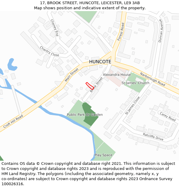 17, BROOK STREET, HUNCOTE, LEICESTER, LE9 3AB: Location map and indicative extent of plot