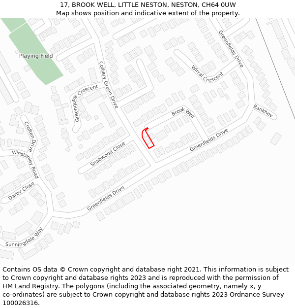 17, BROOK WELL, LITTLE NESTON, NESTON, CH64 0UW: Location map and indicative extent of plot