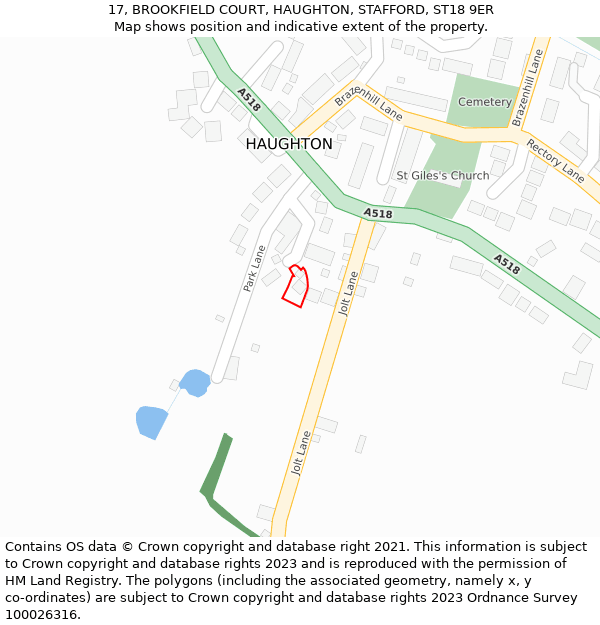 17, BROOKFIELD COURT, HAUGHTON, STAFFORD, ST18 9ER: Location map and indicative extent of plot
