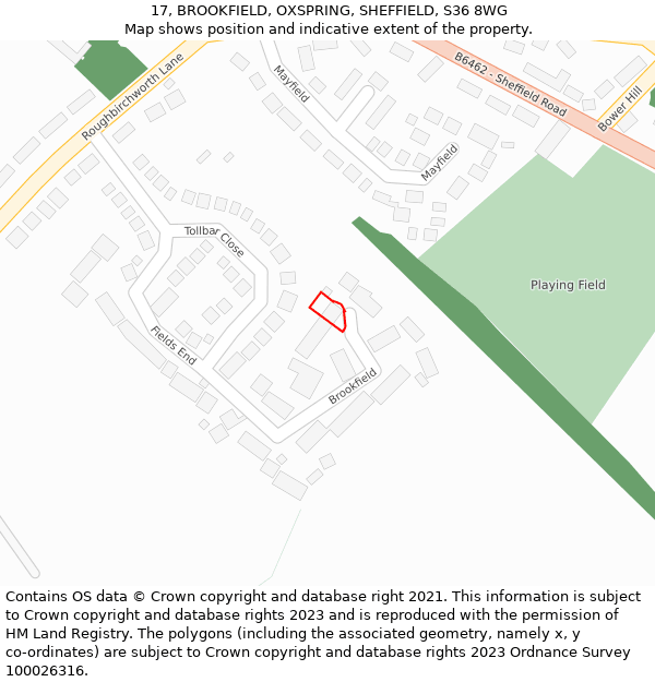 17, BROOKFIELD, OXSPRING, SHEFFIELD, S36 8WG: Location map and indicative extent of plot