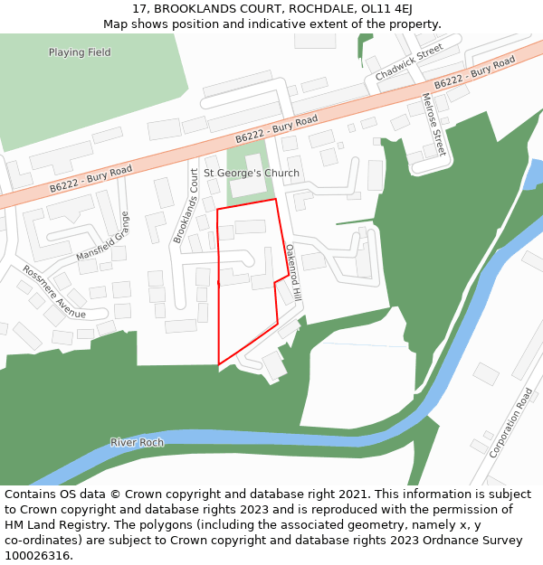 17, BROOKLANDS COURT, ROCHDALE, OL11 4EJ: Location map and indicative extent of plot