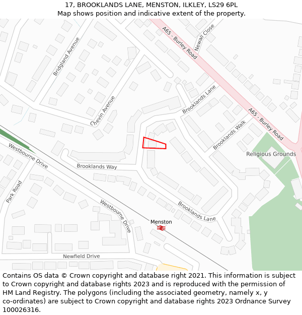 17, BROOKLANDS LANE, MENSTON, ILKLEY, LS29 6PL: Location map and indicative extent of plot