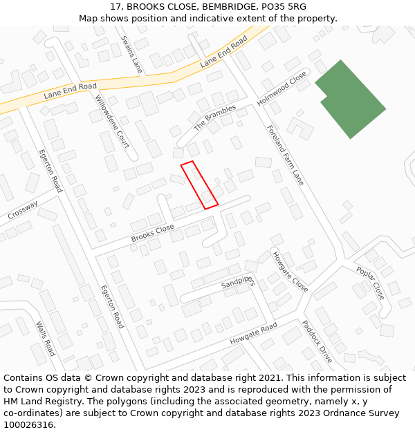 17, BROOKS CLOSE, BEMBRIDGE, PO35 5RG: Location map and indicative extent of plot