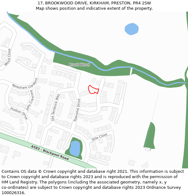 17, BROOKWOOD DRIVE, KIRKHAM, PRESTON, PR4 2SW: Location map and indicative extent of plot