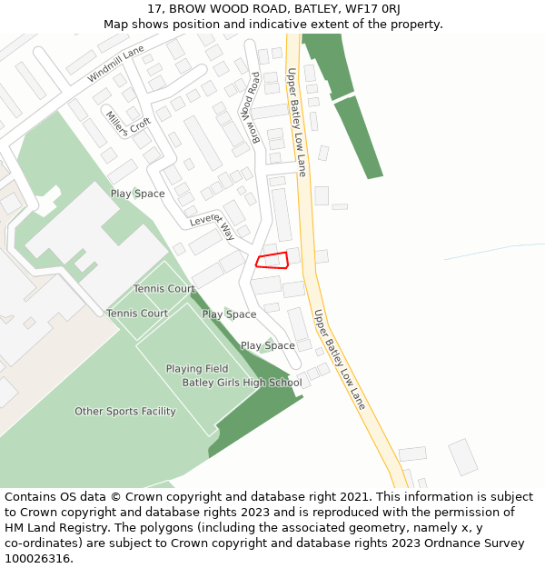 17, BROW WOOD ROAD, BATLEY, WF17 0RJ: Location map and indicative extent of plot