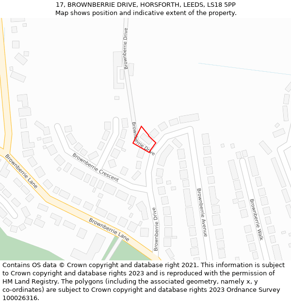 17, BROWNBERRIE DRIVE, HORSFORTH, LEEDS, LS18 5PP: Location map and indicative extent of plot