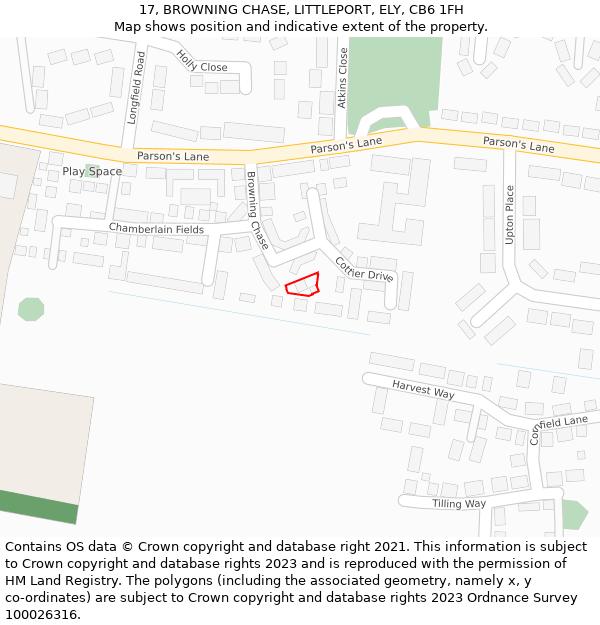 17, BROWNING CHASE, LITTLEPORT, ELY, CB6 1FH: Location map and indicative extent of plot