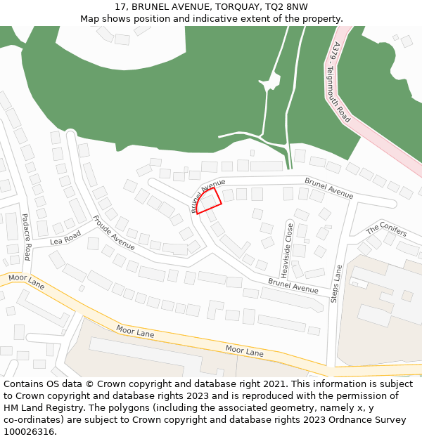 17, BRUNEL AVENUE, TORQUAY, TQ2 8NW: Location map and indicative extent of plot