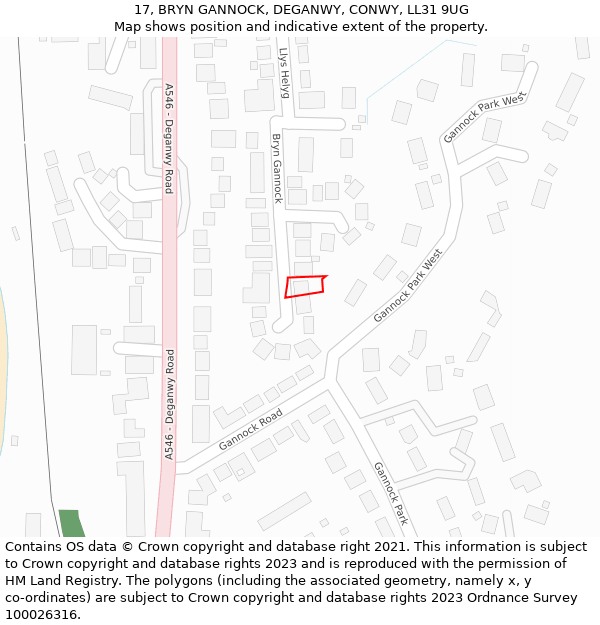 17, BRYN GANNOCK, DEGANWY, CONWY, LL31 9UG: Location map and indicative extent of plot