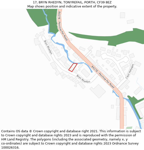 17, BRYN RHEDYN, TONYREFAIL, PORTH, CF39 8EZ: Location map and indicative extent of plot