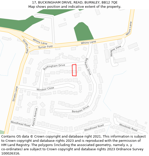 17, BUCKINGHAM DRIVE, READ, BURNLEY, BB12 7QE: Location map and indicative extent of plot