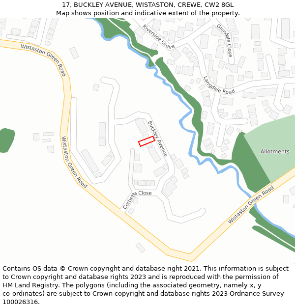 17, BUCKLEY AVENUE, WISTASTON, CREWE, CW2 8GL: Location map and indicative extent of plot