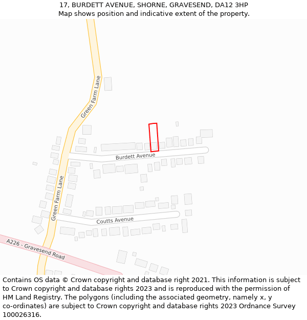 17, BURDETT AVENUE, SHORNE, GRAVESEND, DA12 3HP: Location map and indicative extent of plot