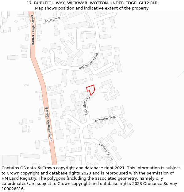 17, BURLEIGH WAY, WICKWAR, WOTTON-UNDER-EDGE, GL12 8LR: Location map and indicative extent of plot