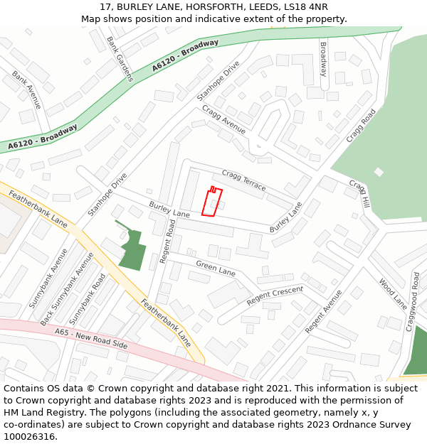 17, BURLEY LANE, HORSFORTH, LEEDS, LS18 4NR: Location map and indicative extent of plot