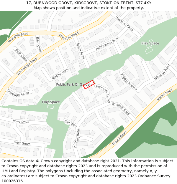 17, BURNWOOD GROVE, KIDSGROVE, STOKE-ON-TRENT, ST7 4XY: Location map and indicative extent of plot