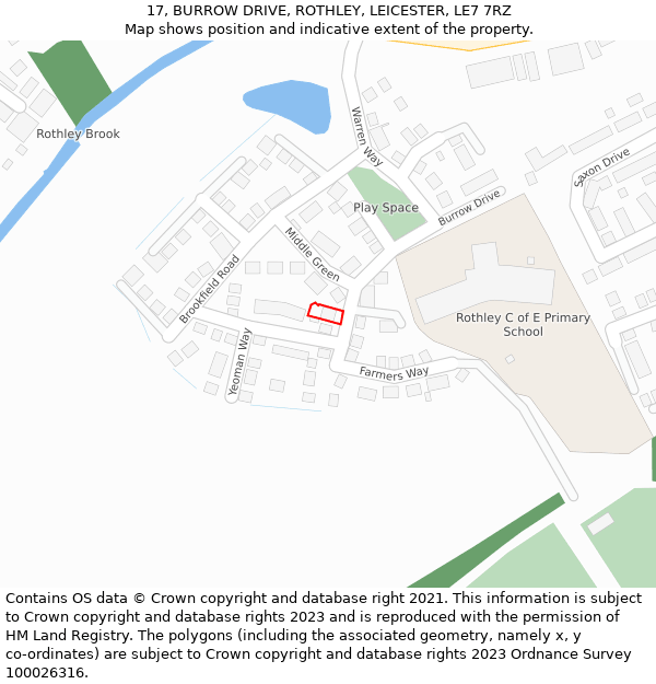 17, BURROW DRIVE, ROTHLEY, LEICESTER, LE7 7RZ: Location map and indicative extent of plot