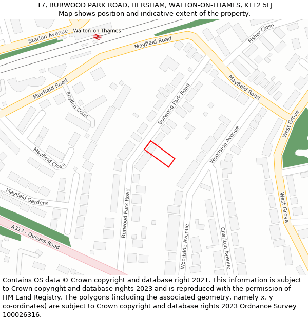 17, BURWOOD PARK ROAD, HERSHAM, WALTON-ON-THAMES, KT12 5LJ: Location map and indicative extent of plot