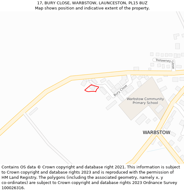 17, BURY CLOSE, WARBSTOW, LAUNCESTON, PL15 8UZ: Location map and indicative extent of plot