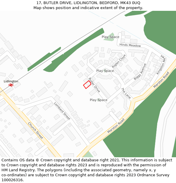 17, BUTLER DRIVE, LIDLINGTON, BEDFORD, MK43 0UQ: Location map and indicative extent of plot