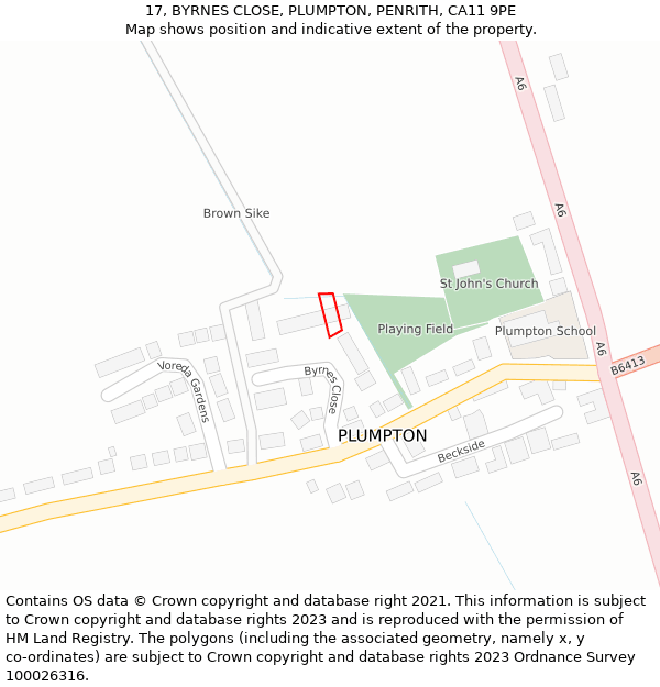 17, BYRNES CLOSE, PLUMPTON, PENRITH, CA11 9PE: Location map and indicative extent of plot