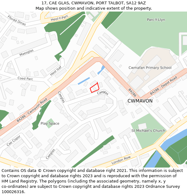 17, CAE GLAS, CWMAVON, PORT TALBOT, SA12 9AZ: Location map and indicative extent of plot