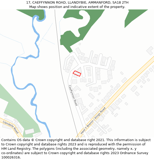 17, CAEFFYNNON ROAD, LLANDYBIE, AMMANFORD, SA18 2TH: Location map and indicative extent of plot