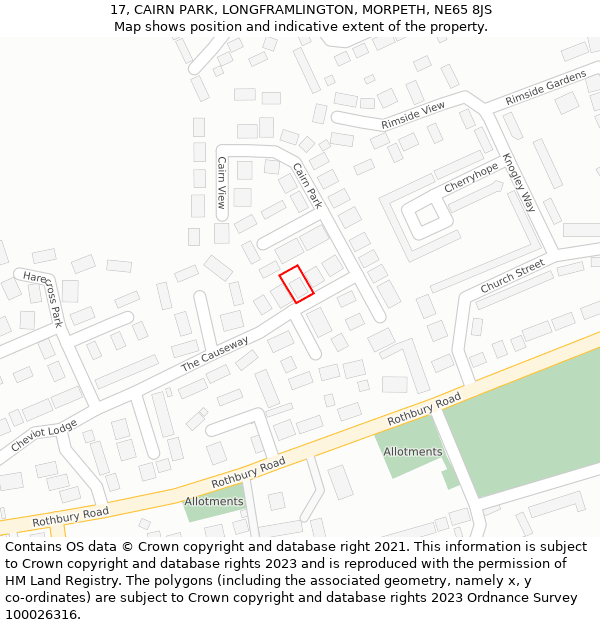 17, CAIRN PARK, LONGFRAMLINGTON, MORPETH, NE65 8JS: Location map and indicative extent of plot