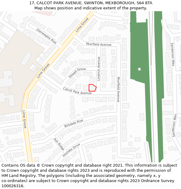 17, CALCOT PARK AVENUE, SWINTON, MEXBOROUGH, S64 8TA: Location map and indicative extent of plot