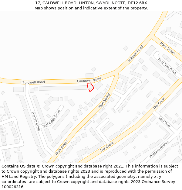 17, CALDWELL ROAD, LINTON, SWADLINCOTE, DE12 6RX: Location map and indicative extent of plot