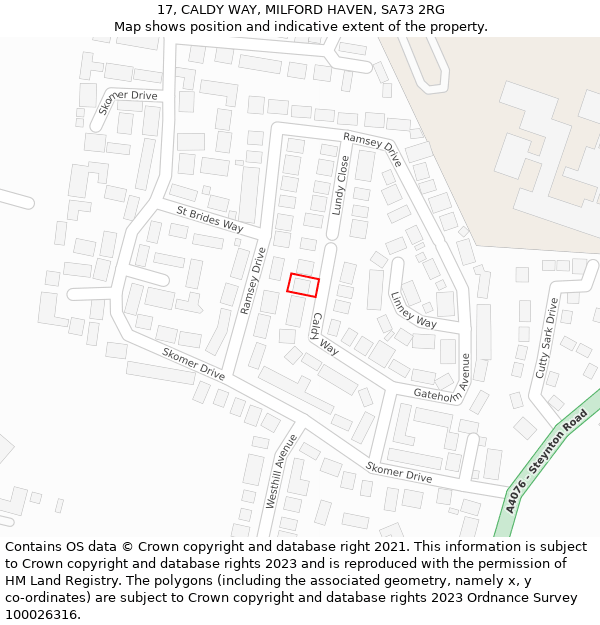 17, CALDY WAY, MILFORD HAVEN, SA73 2RG: Location map and indicative extent of plot