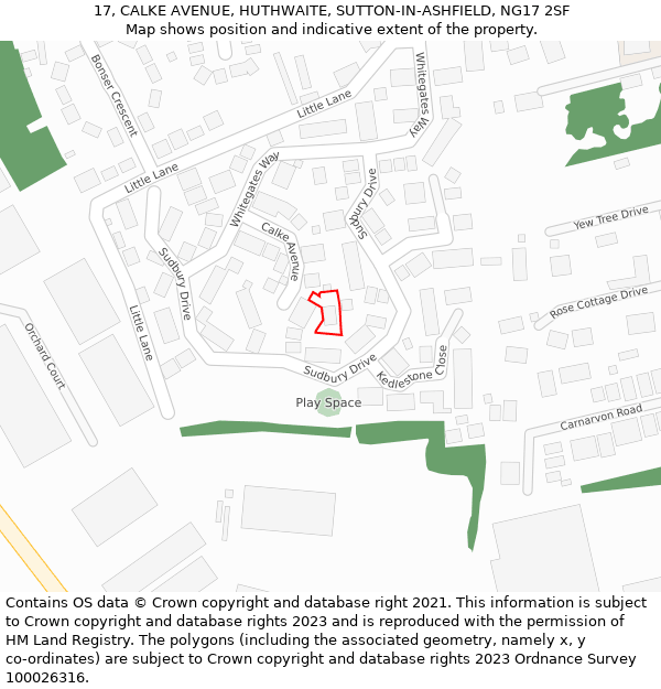 17, CALKE AVENUE, HUTHWAITE, SUTTON-IN-ASHFIELD, NG17 2SF: Location map and indicative extent of plot