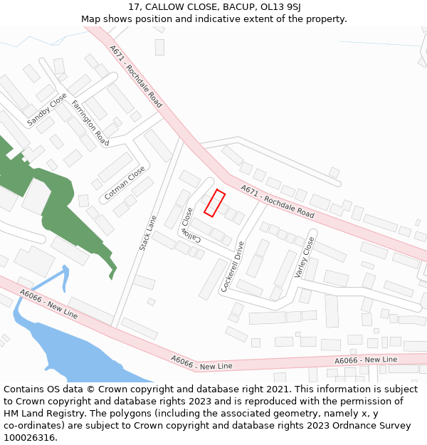 17, CALLOW CLOSE, BACUP, OL13 9SJ: Location map and indicative extent of plot