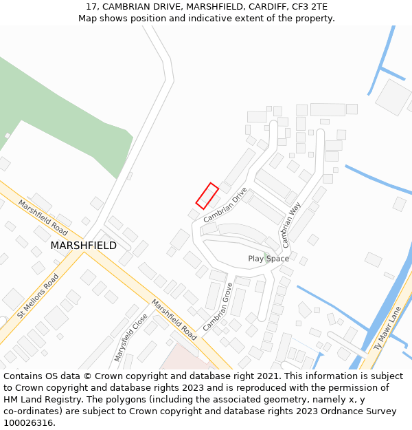 17, CAMBRIAN DRIVE, MARSHFIELD, CARDIFF, CF3 2TE: Location map and indicative extent of plot