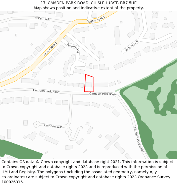 17, CAMDEN PARK ROAD, CHISLEHURST, BR7 5HE: Location map and indicative extent of plot