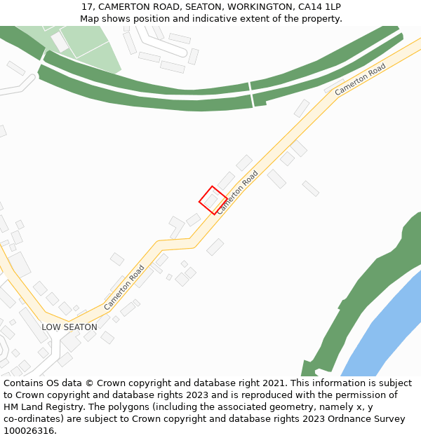 17, CAMERTON ROAD, SEATON, WORKINGTON, CA14 1LP: Location map and indicative extent of plot