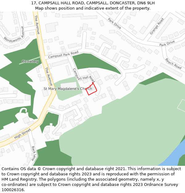 17, CAMPSALL HALL ROAD, CAMPSALL, DONCASTER, DN6 9LH: Location map and indicative extent of plot
