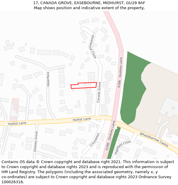 17, CANADA GROVE, EASEBOURNE, MIDHURST, GU29 9AF: Location map and indicative extent of plot