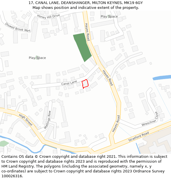 17, CANAL LANE, DEANSHANGER, MILTON KEYNES, MK19 6GY: Location map and indicative extent of plot