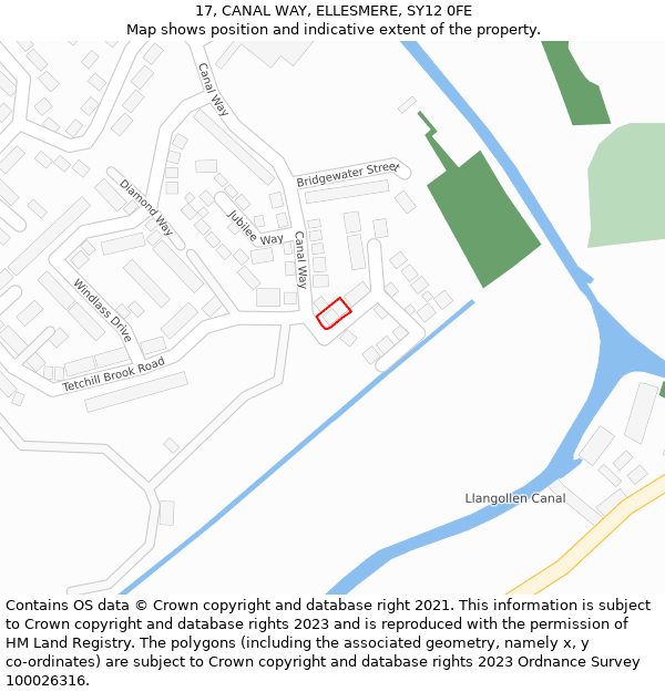 17, CANAL WAY, ELLESMERE, SY12 0FE: Location map and indicative extent of plot