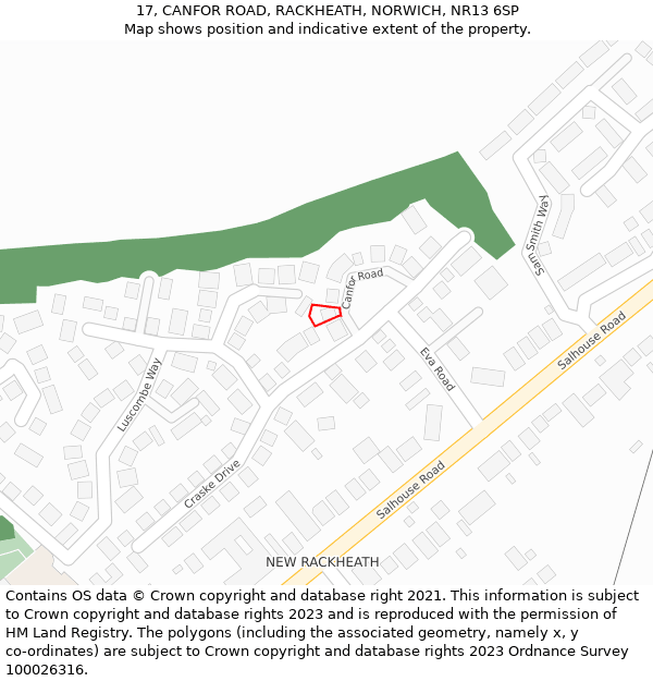 17, CANFOR ROAD, RACKHEATH, NORWICH, NR13 6SP: Location map and indicative extent of plot