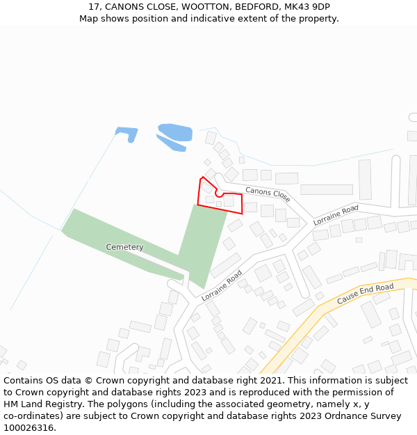 17, CANONS CLOSE, WOOTTON, BEDFORD, MK43 9DP: Location map and indicative extent of plot