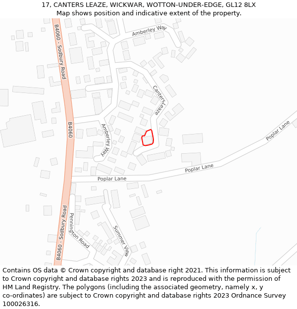 17, CANTERS LEAZE, WICKWAR, WOTTON-UNDER-EDGE, GL12 8LX: Location map and indicative extent of plot