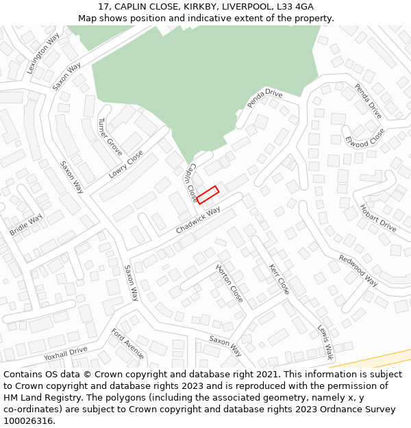 17, CAPLIN CLOSE, KIRKBY, LIVERPOOL, L33 4GA: Location map and indicative extent of plot