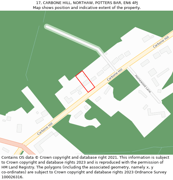 17, CARBONE HILL, NORTHAW, POTTERS BAR, EN6 4PJ: Location map and indicative extent of plot