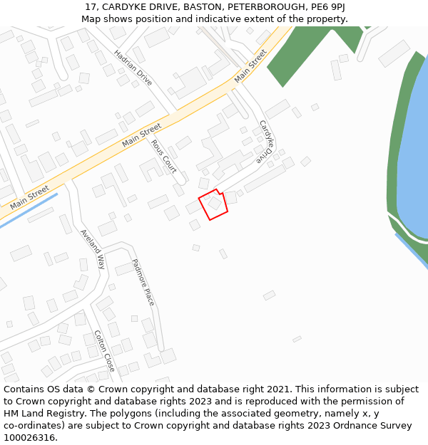 17, CARDYKE DRIVE, BASTON, PETERBOROUGH, PE6 9PJ: Location map and indicative extent of plot