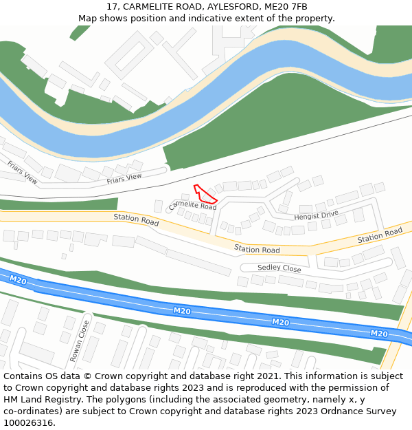 17, CARMELITE ROAD, AYLESFORD, ME20 7FB: Location map and indicative extent of plot